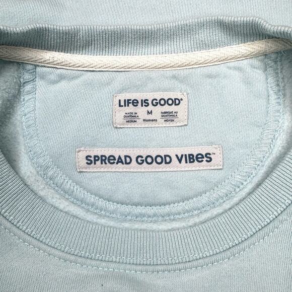 Life is Good Crewneck Graphic Sweatshirt Sz M Blue Daisy Flip-Flop Fleece Cotton - Picture 8 of 10